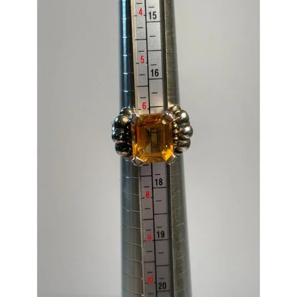 Vintage LAGOS CAVIAR Sterling Silver & 18K Gold Emerald Cut CITRINE Ring 6.75 - Picture 12 of 15